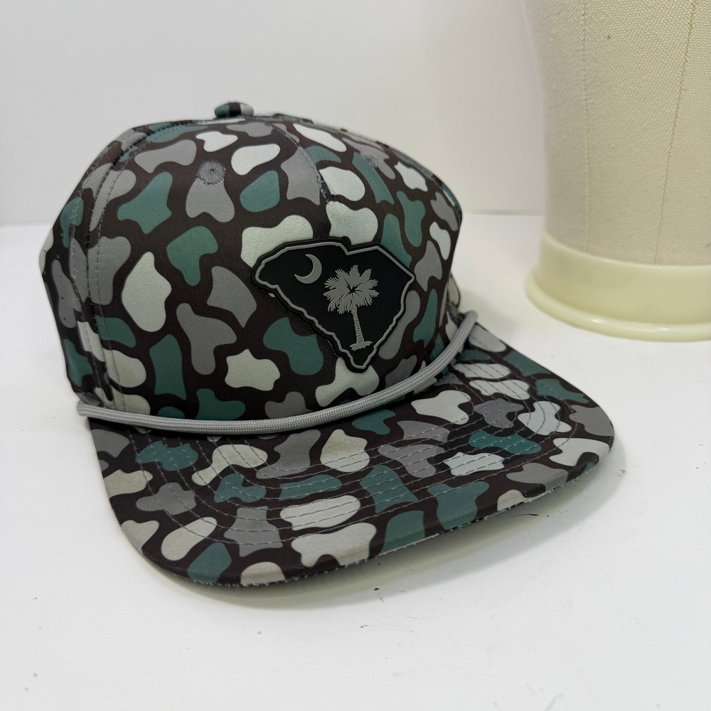 Riverbed Threads South Carolina Camo Rope Snapback Hat Grey Teal Patch Cap